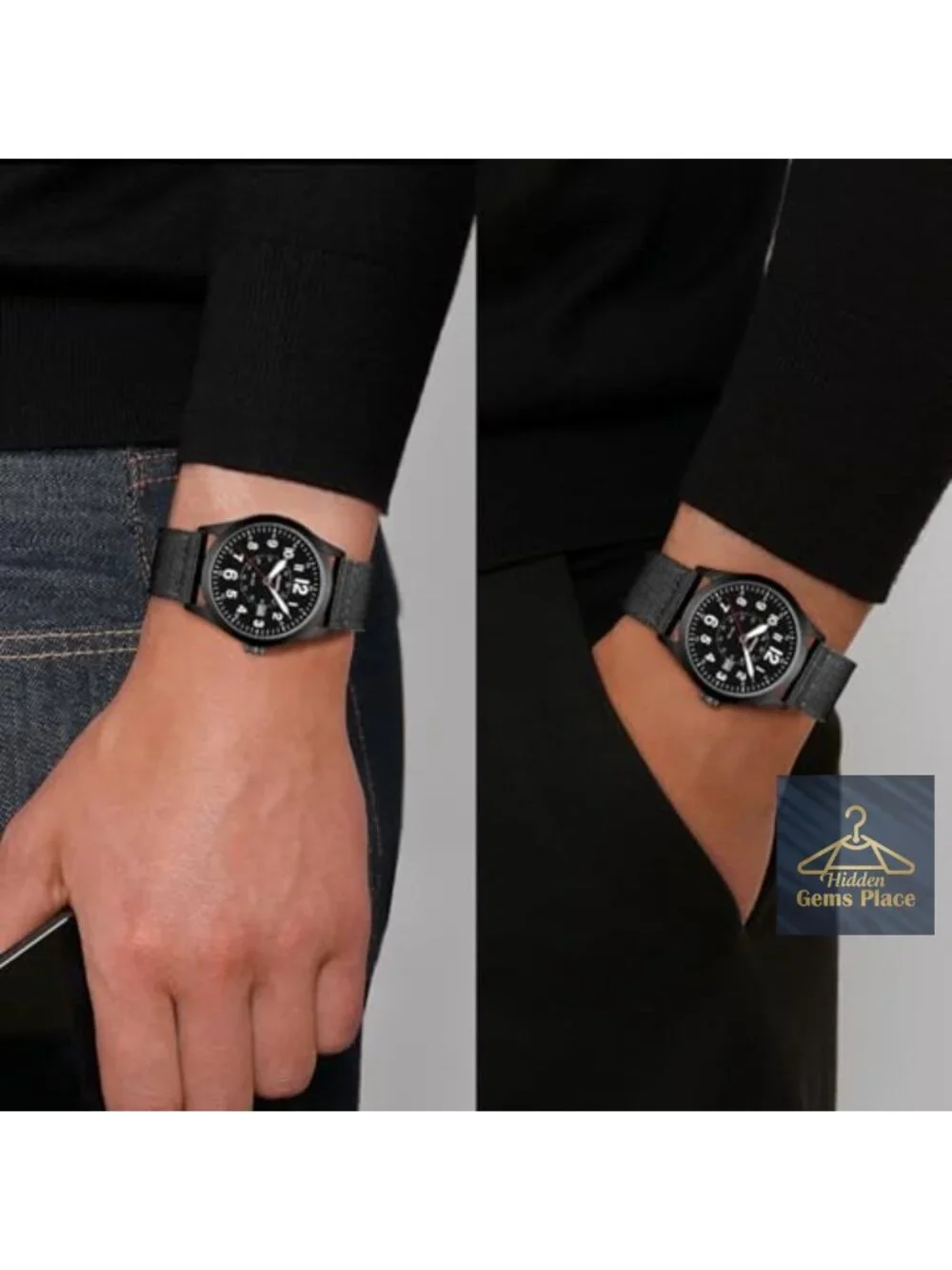 Men's Military Analog Quartz Watch, 42MM Nylon Strap, Date & Luminous